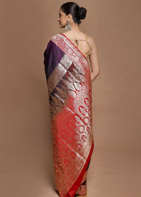 Purple Banarasi Silk Saree With Blouse Piece