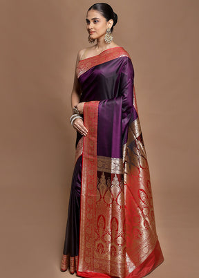 Purple Banarasi Silk Saree With Blouse Piece