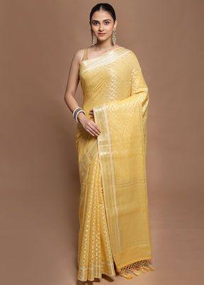 Yellow Kora Silk Saree With Blouse Piece
