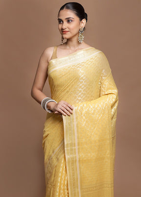 Yellow Kora Silk Saree With Blouse Piece