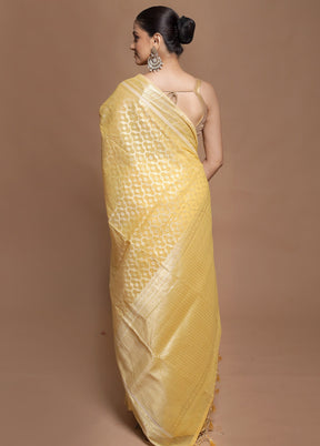 Yellow Kora Silk Saree With Blouse Piece