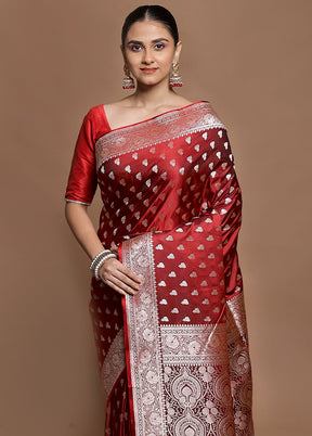 Red Katan Silk Saree With Blouse Piece