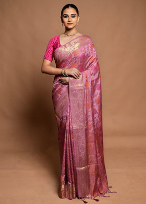 Pink Dupion Silk Saree With Blouse Piece