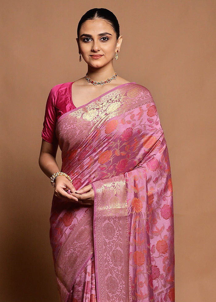 Pink Dupion Silk Saree With Blouse Piece