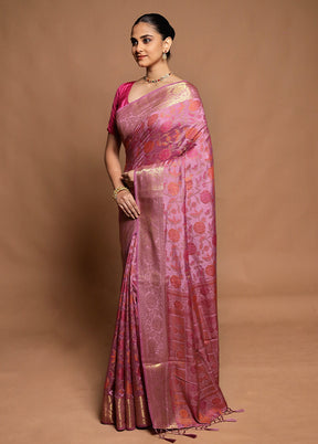 Pink Dupion Silk Saree With Blouse Piece