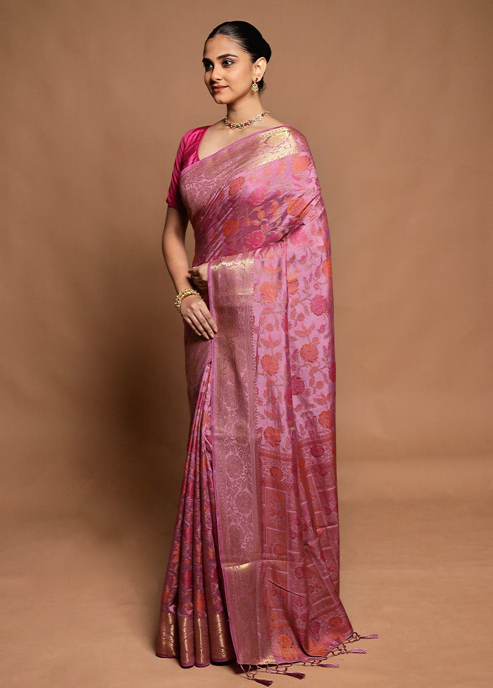 Pink Dupion Silk Saree With Blouse Piece