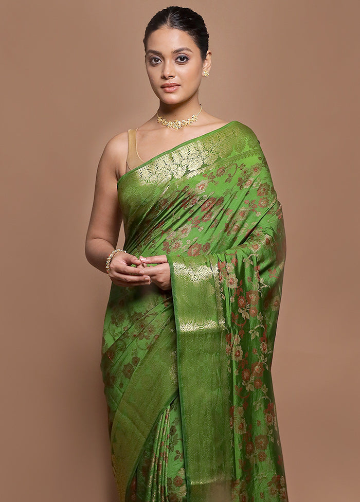 Green Dupion Silk Saree With Blouse Piece
