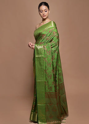 Green Dupion Silk Saree With Blouse Piece