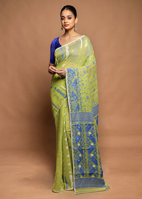 Green Jamdani Cotton Saree Without Blouse Piece