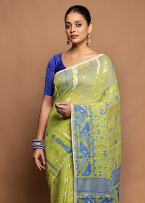 Green Jamdani Cotton Saree Without Blouse Piece