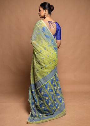Green Jamdani Cotton Saree Without Blouse Piece