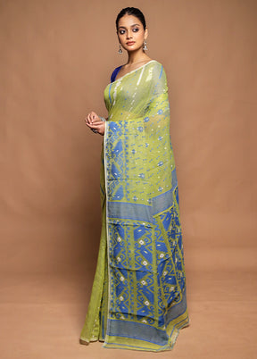 Green Jamdani Cotton Saree Without Blouse Piece