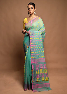 Green Jamdani Cotton Saree Without Blouse Piece