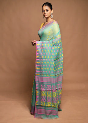 Green Jamdani Cotton Saree Without Blouse Piece