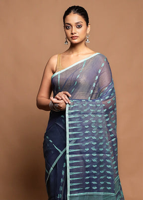 Blue Jamdani Cotton Saree Without Blouse Piece