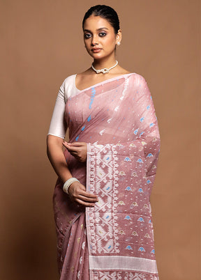 Purple Jamdani Cotton Saree Without Blouse Piece
