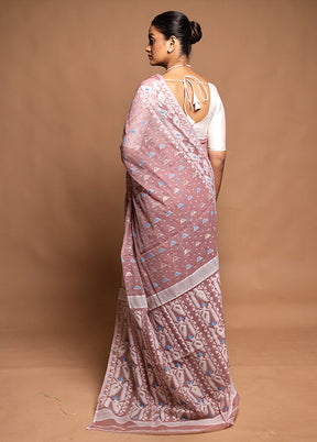 Purple Jamdani Cotton Saree Without Blouse Piece