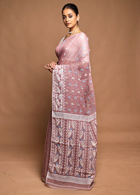Purple Jamdani Cotton Saree Without Blouse Piece