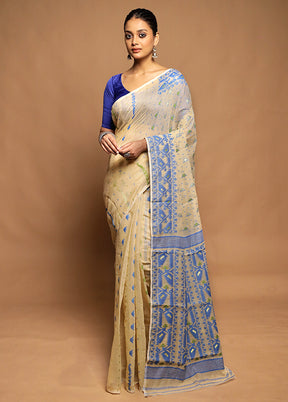 Cream Jamdani Cotton Saree Without Blouse Piece