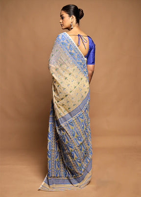 Cream Jamdani Cotton Saree Without Blouse Piece