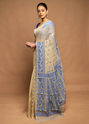 Cream Jamdani Cotton Saree Without Blouse Piece