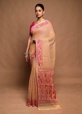 Cream Jamdani Cotton Saree Without Blouse Piece