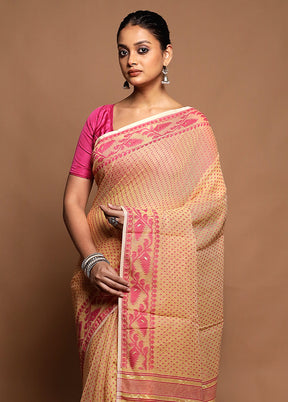 Cream Jamdani Cotton Saree Without Blouse Piece