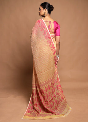 Cream Jamdani Cotton Saree Without Blouse Piece