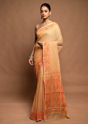 Cream Jamdani Cotton Saree Without Blouse Piece