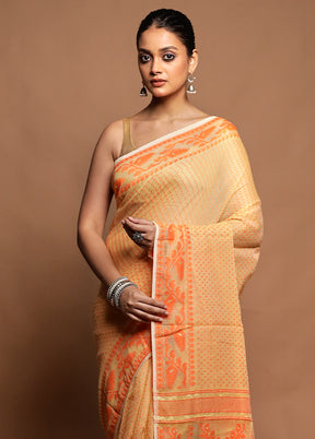 Cream Jamdani Cotton Saree Without Blouse Piece