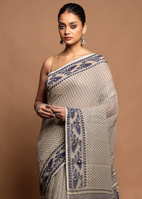 Cream Jamdani Cotton Saree Without Blouse Piece