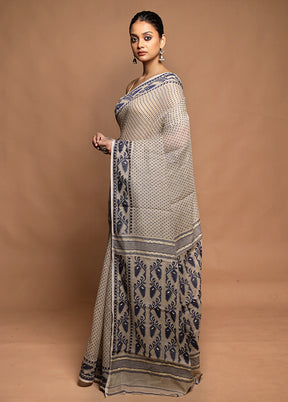 Cream Jamdani Cotton Saree Without Blouse Piece