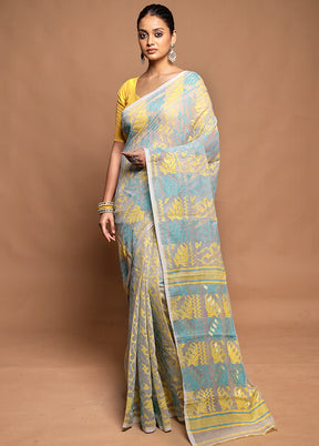 Cream Jamdani Cotton Saree Without Blouse Piece