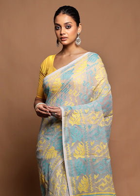 Cream Jamdani Cotton Saree Without Blouse Piece
