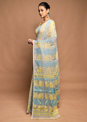 Cream Jamdani Cotton Saree Without Blouse Piece