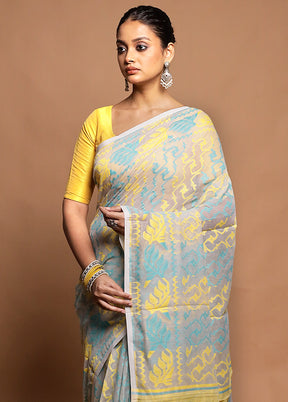 Cream Jamdani Cotton Saree Without Blouse Piece