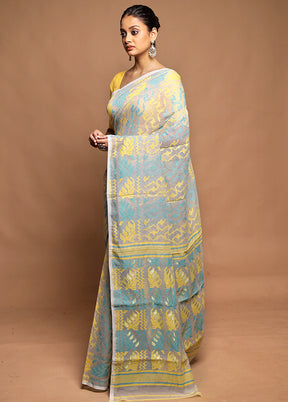 Cream Jamdani Cotton Saree Without Blouse Piece