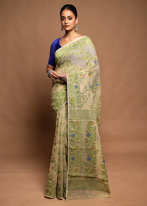 Cream Jamdani Cotton Saree Without Blouse Piece