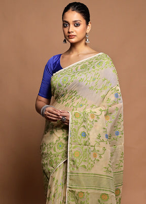 Cream Jamdani Cotton Saree Without Blouse Piece