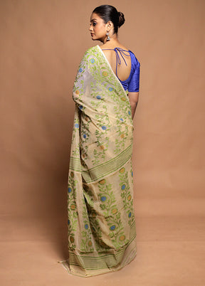 Cream Jamdani Cotton Saree Without Blouse Piece