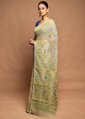 Cream Jamdani Cotton Saree Without Blouse Piece