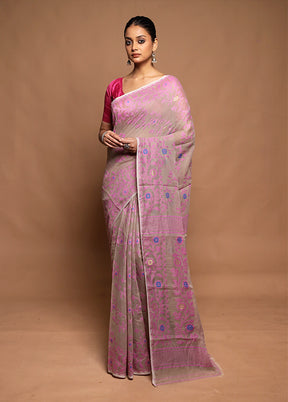 Cream Jamdani Cotton Saree Without Blouse Piece