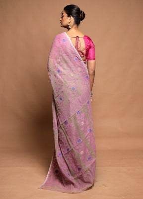 Cream Jamdani Cotton Saree Without Blouse Piece