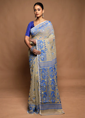 Cream Jamdani Cotton Saree Without Blouse Piece