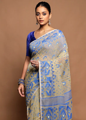 Cream Jamdani Cotton Saree Without Blouse Piece