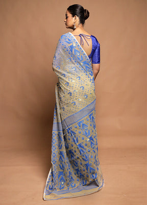 Cream Jamdani Cotton Saree Without Blouse Piece