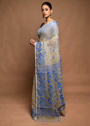 Cream Jamdani Cotton Saree Without Blouse Piece