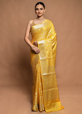 Yellow Dupion Silk Saree With Blouse Piece