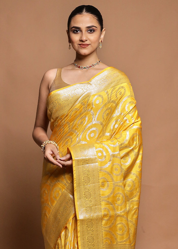 Yellow Dupion Silk Saree With Blouse Piece