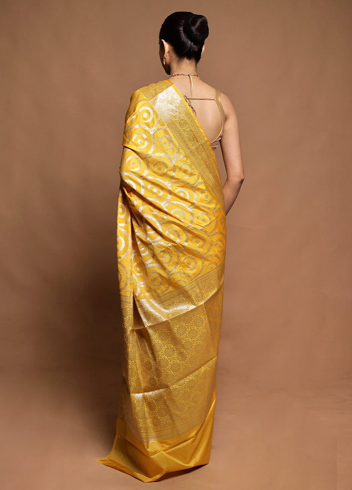 Yellow Dupion Silk Saree With Blouse Piece